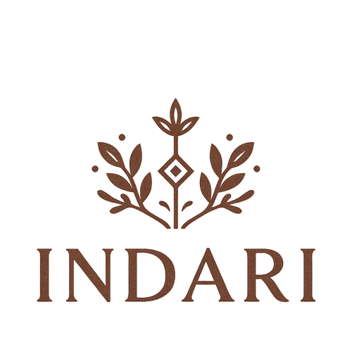 Logo of INDARI with decorative elements on a beige background